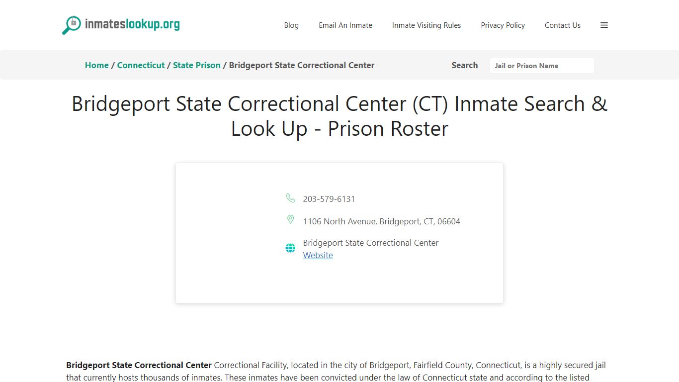 Bridgeport State Correctional Center (CT) Inmate Search & Look Up ...